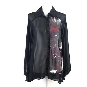 Bisou Bisou Long Sleeve Sheer Button Down Blouse
